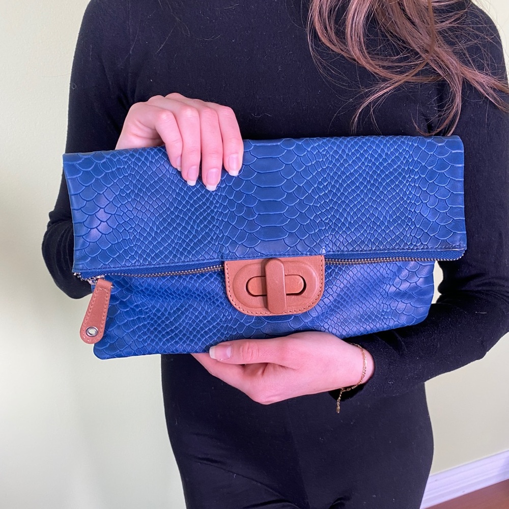 Leather Blue Clutch